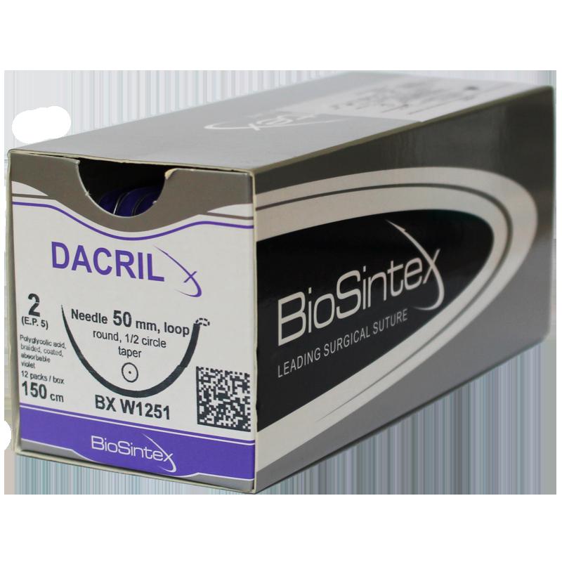 Dacril (BX 1262), Полігліколід, USP 1 (M 4), 90 см,колюча голка 48 мм,1/2 кола